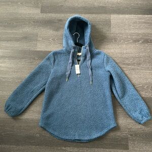 NWT Hooded Loft Blue Sherpa Quarter Zip Hooded Jacket Cozy Jacket Size small